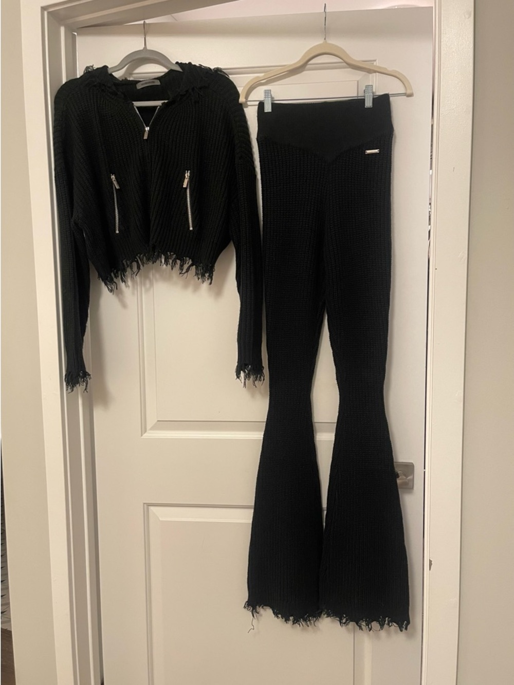 Maniere De Voir Black Ribbed Flare Pants